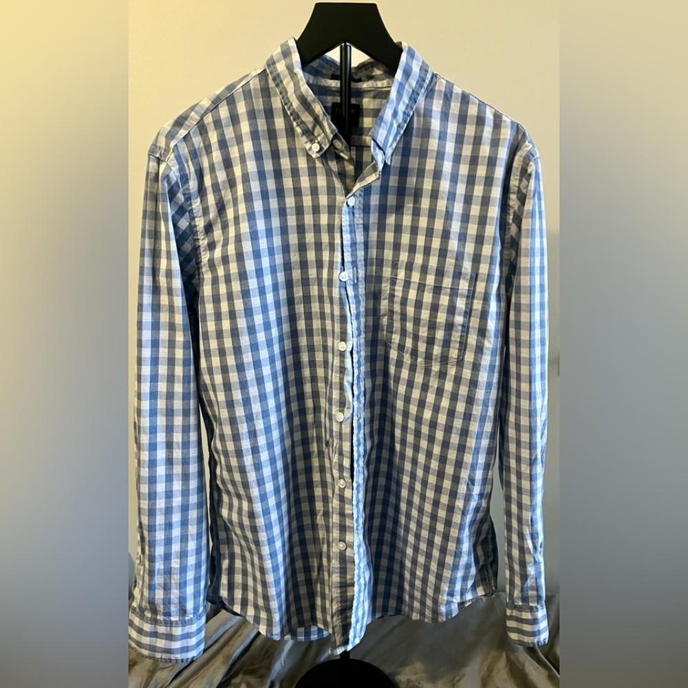 J. Crew Blue and White Plaid Men's Shirt
